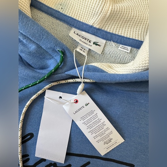 NWT Mens’a Lacoste Graphic Signature Logo Pullover Hoodie Blue Size 6 (XL) - Picture 4 of 8